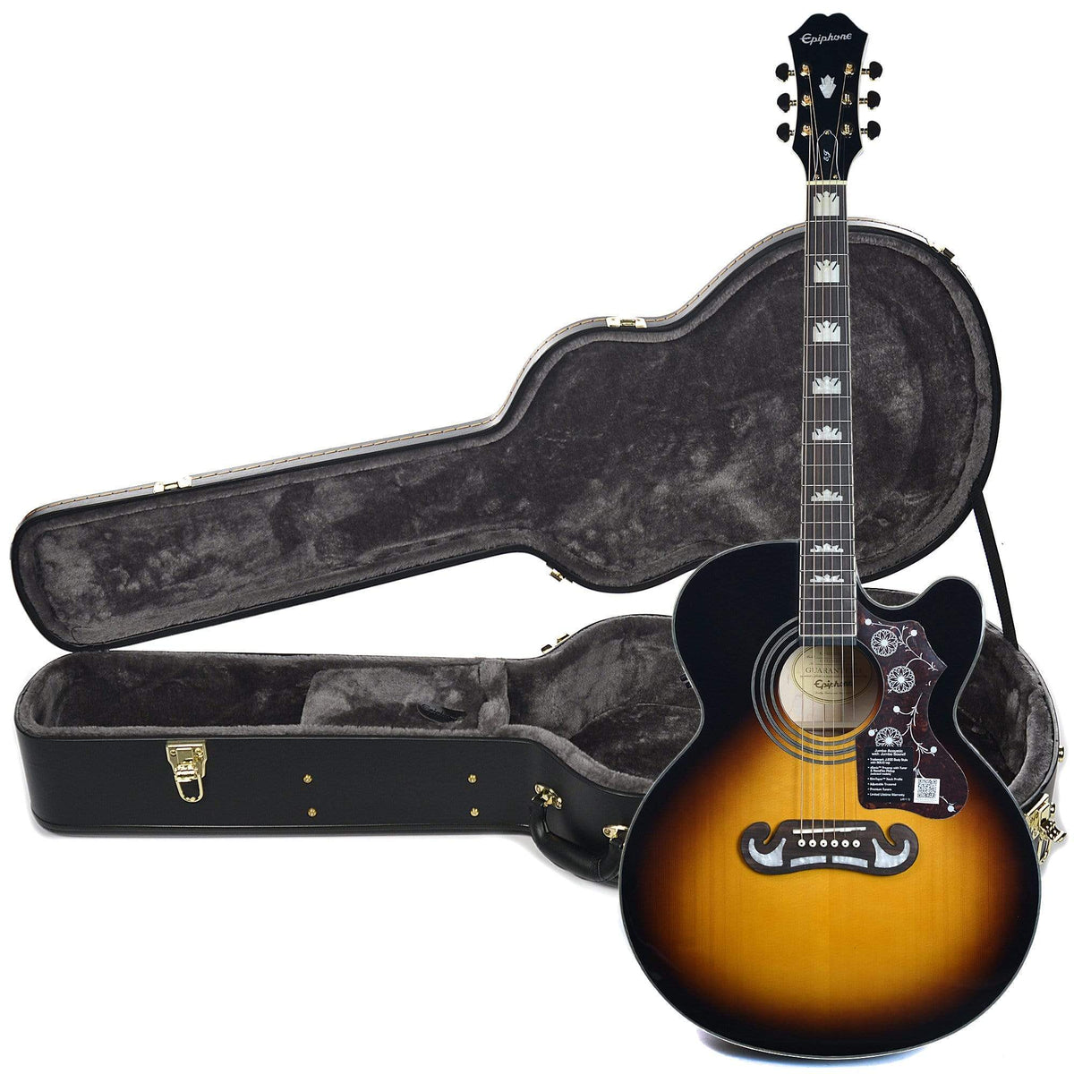 Epiphone EJ-200SCE Solid Top Acoustic-Electric Vintage Sunburst and Epiphone Hardshell Case Bundle - MUSICTONER