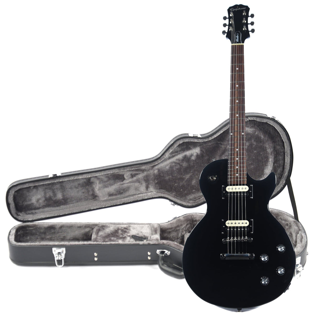 Epiphone LP Studio LT Ebony and Epiphone Hardshell Case Bundle - MUSICTONER