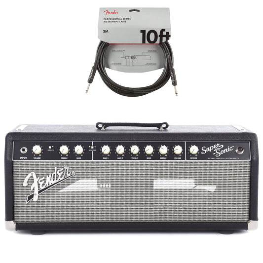 Fender Super-Sonic 22 Head Black & Silver 120V 8 ohm Cable Bundle - MUSICTONER