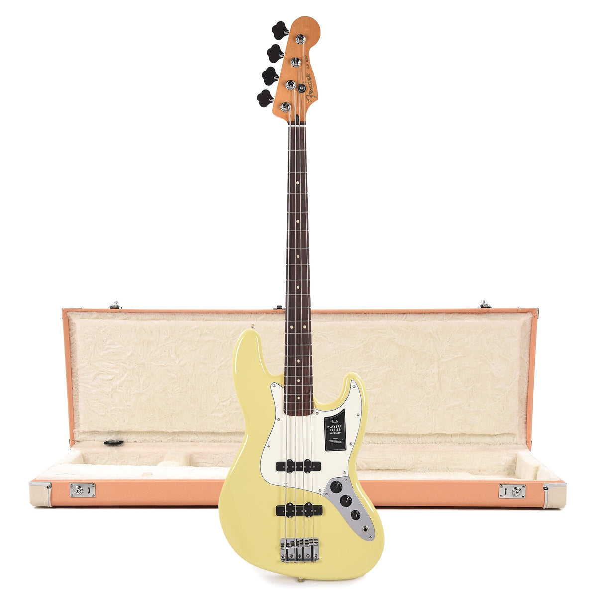 Fender Player II Jazz Bass RW Hialeah Yellow and Pacific Peach Hardshell Case Bundle - MUSICTONER