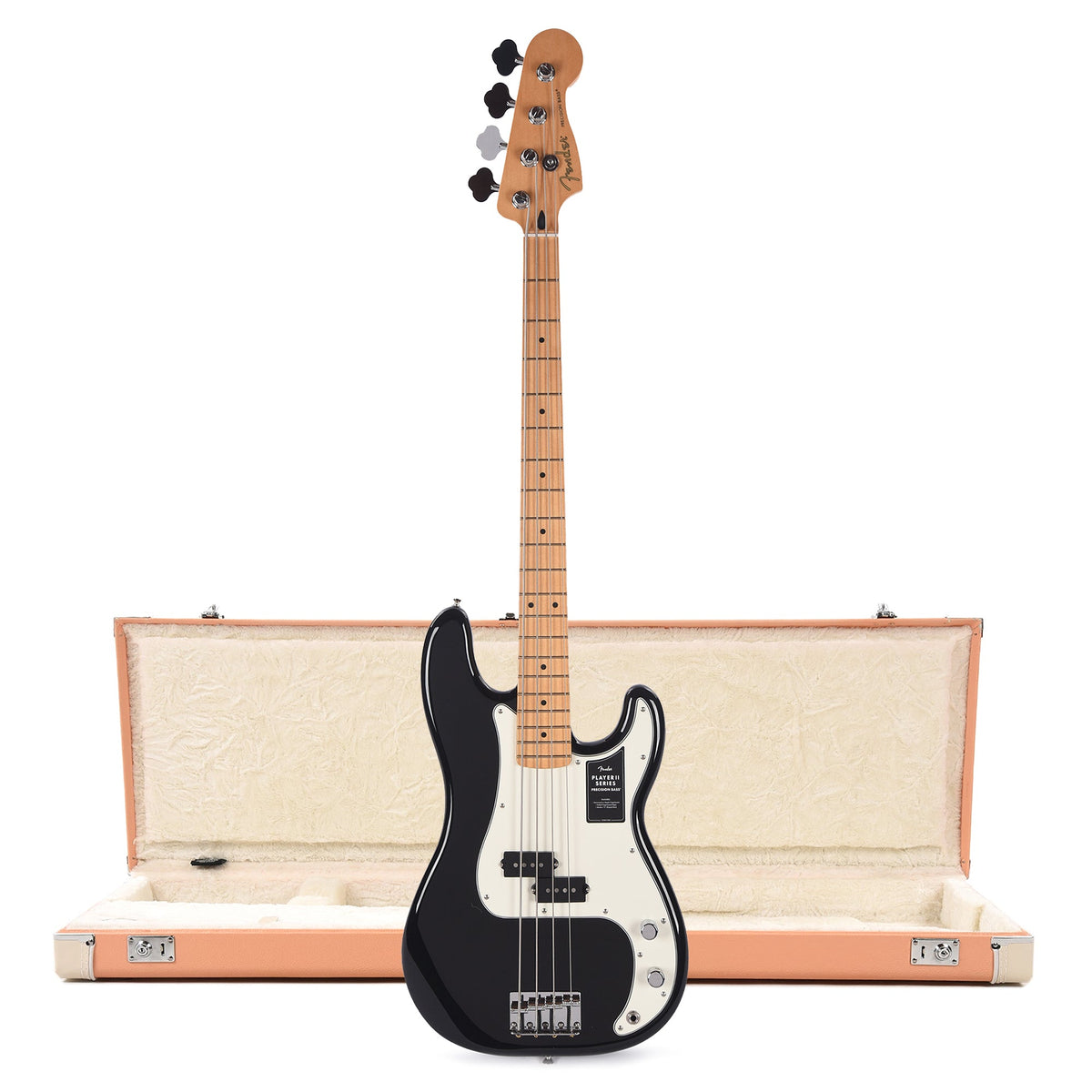 Fender Player II Precision Bass MN Black and Pacific Peach Hardshell Case Bundle - MUSICTONER
