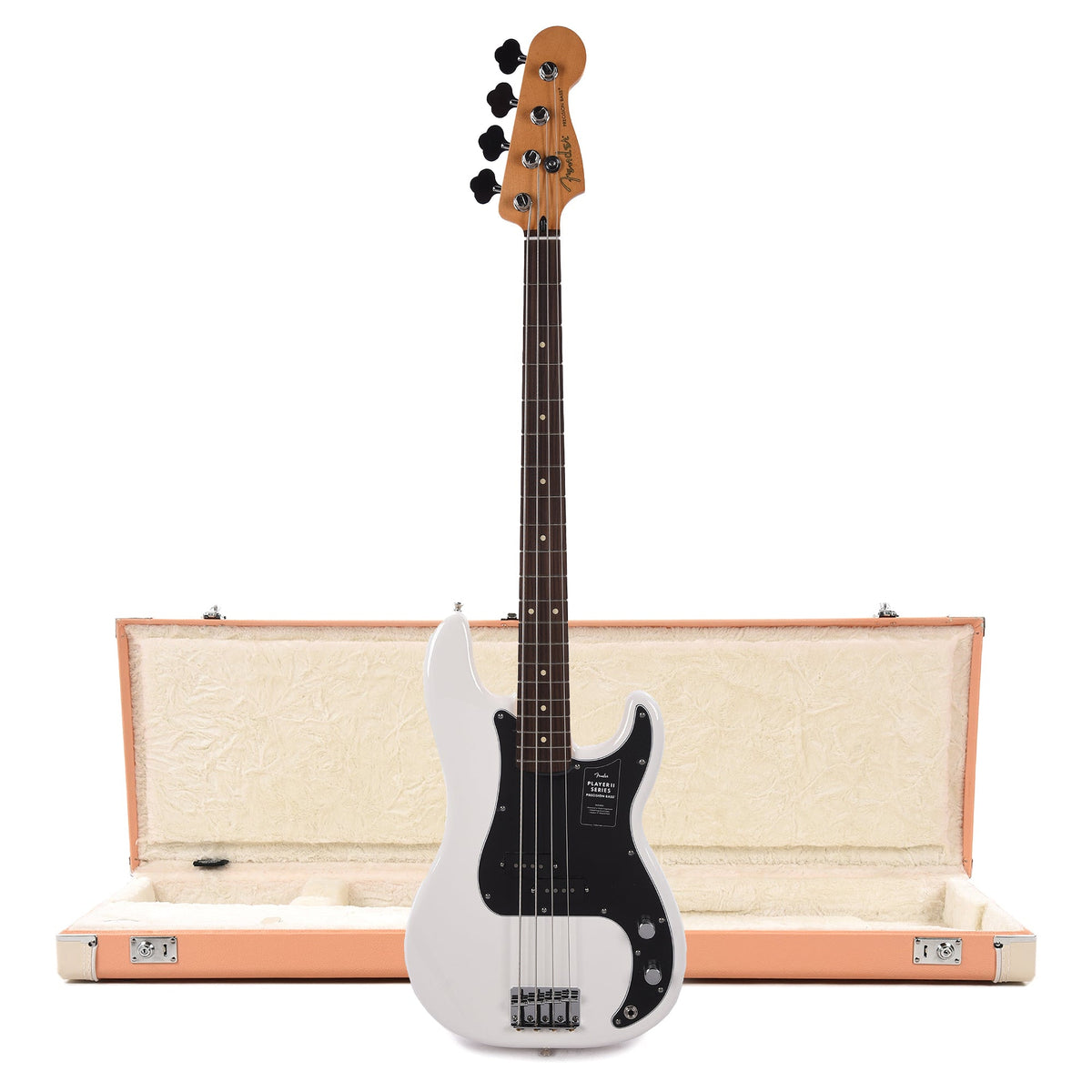 Fender Player II Precision Bass RW Polar White and Pacific Peach Hardshell Case Bundle - MUSICTONER