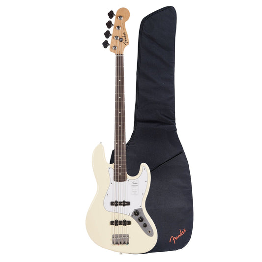 Fender Standard Jazz Bass LRL Olympic White and FB405 Gig Bag Bundle - MUSICTONER