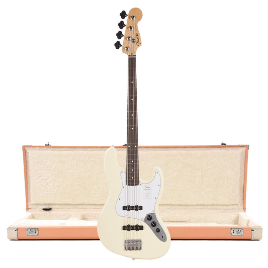 Fender Standard Jazz Bass LRL Olympic White and Pacific Peach Hardshell Case Bundle - MUSICTONER