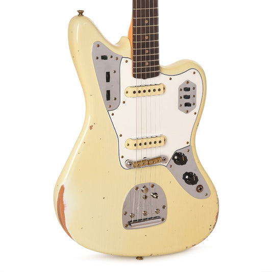 Fender Custom Shop 1964 Jaguar Relic Super Aged Tomatillo Green w/Olympic White Headcap - MUSICTONER