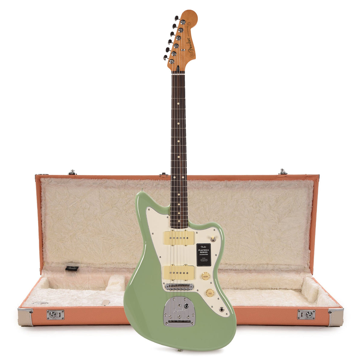 Fender Player II Jazzmaster RW Birch Green and Pacific Peach Hardshell Case Bundle - MUSICTONER