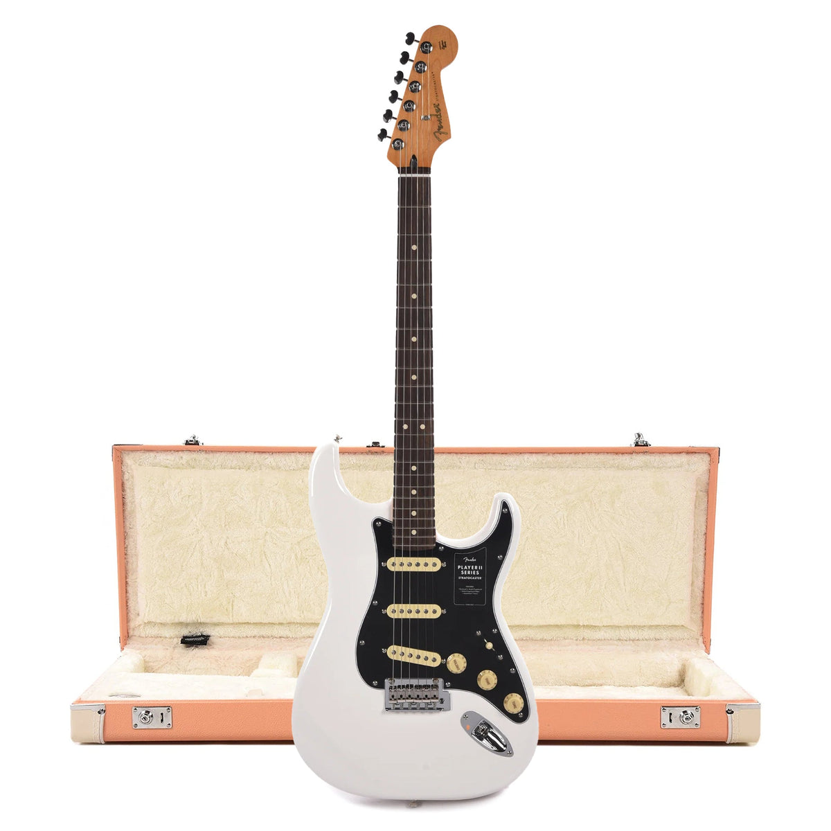 Fender Player II Stratocaster RW Polar White and Pacific Peach Hardshell Case Bundle - MUSICTONER