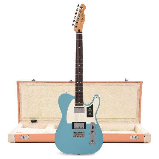 Fender Player II Telecaster HH RW Aquatone Blue and Pacific Peach Hardshell Case Bundle - MUSICTONER