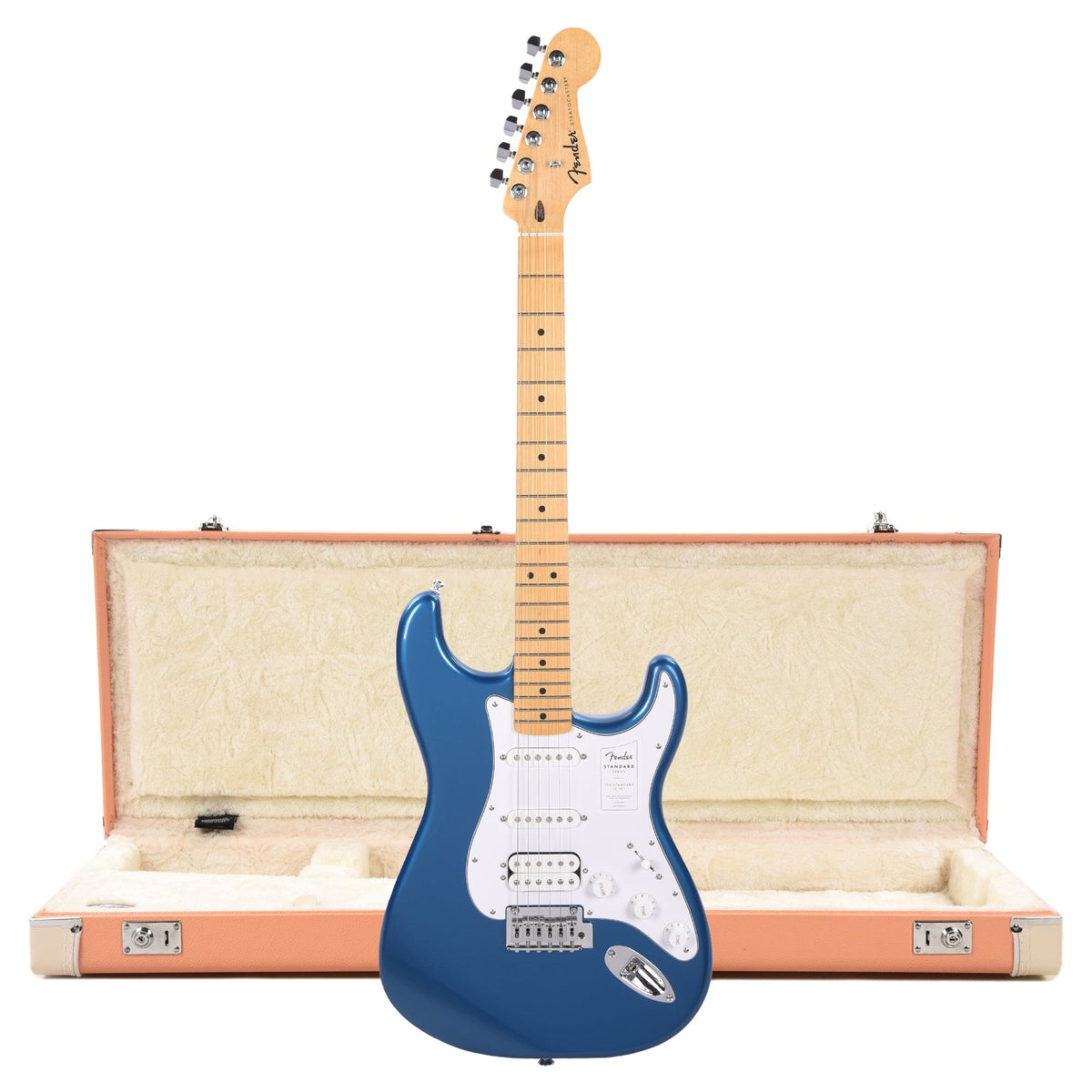 Fender Standard Stratocaster HSS MN Aqua Marine Metallic and Pacific Peach Hardshell Case Bundle - MUSICTONER