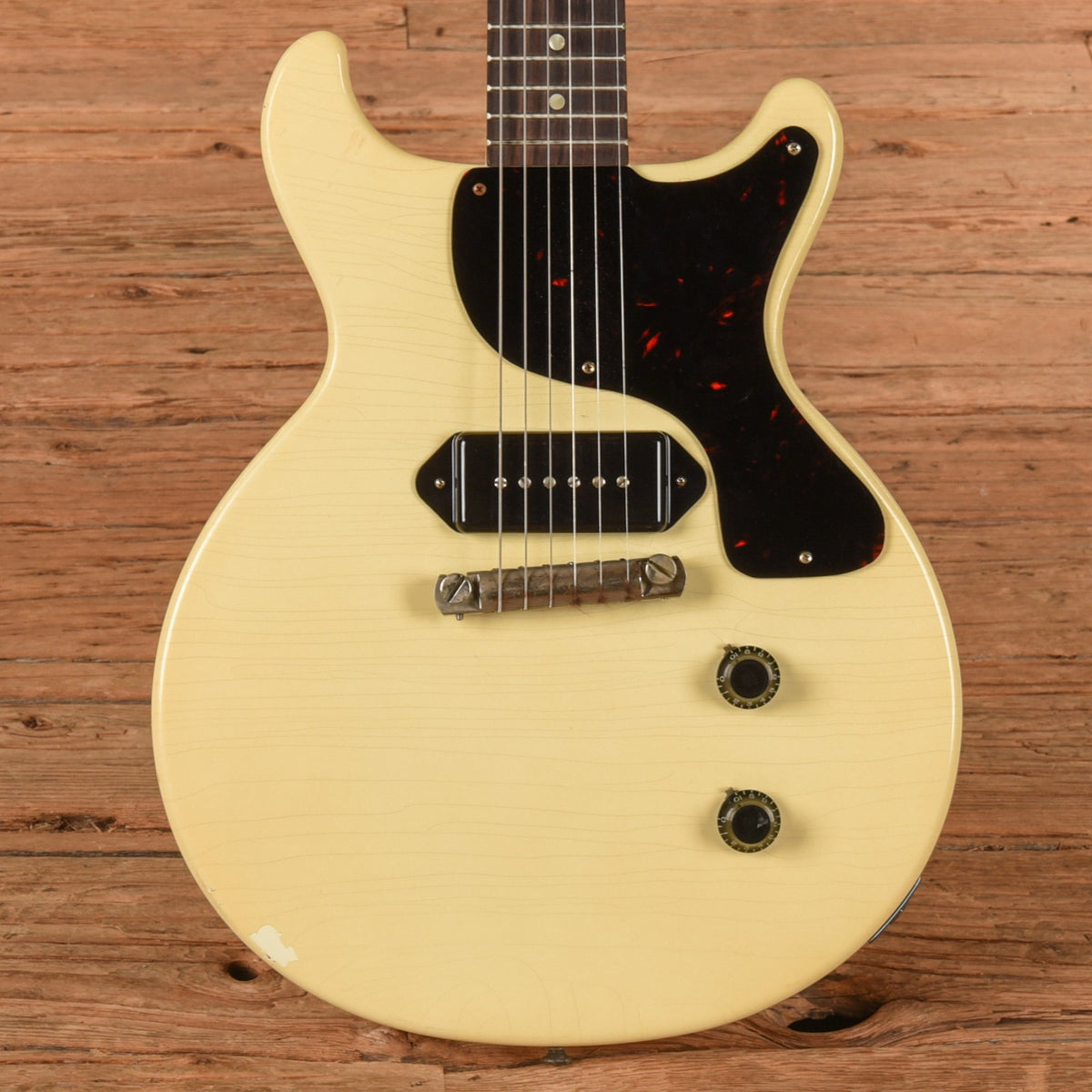 Gibson Custom Shop 1958 Les Paul Junior Double Cut Antique Antique White Murphy Lab Ultra Light Aged - MUSICTONER