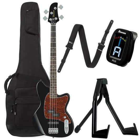 Ibanez TMB100 Talman Bass Black Bundle w/ Ibanez Gig Bag, Stand, Tuner and Strap - MUSICTONER