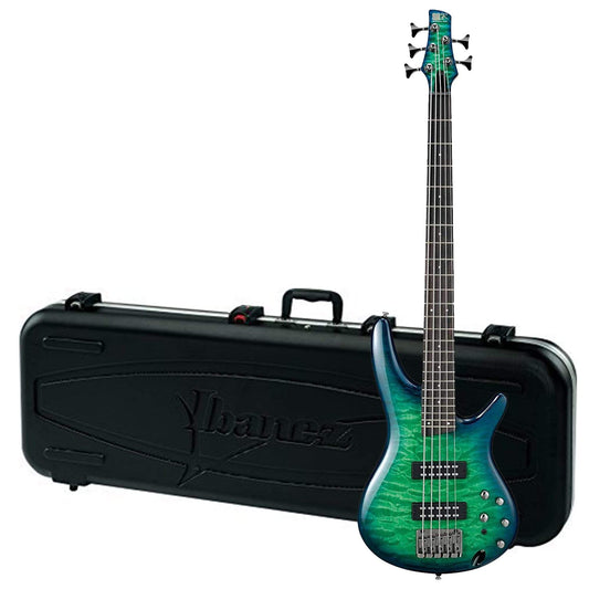 Ibanez SR405EQM 5 String Surreal Blue Burst Gloss and MB300C Case Bundle - MUSICTONER