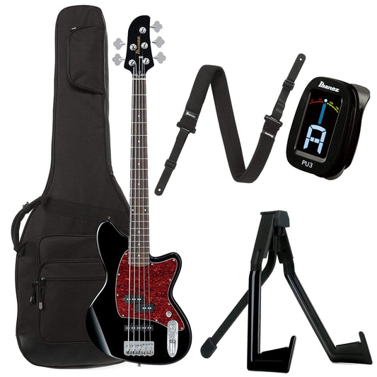 Ibanez TMB105BK Talman Bass 5-String Black Bundle w/ Ibanez Gig Bag, Stand, Tuner and Strap - MUSICTONER