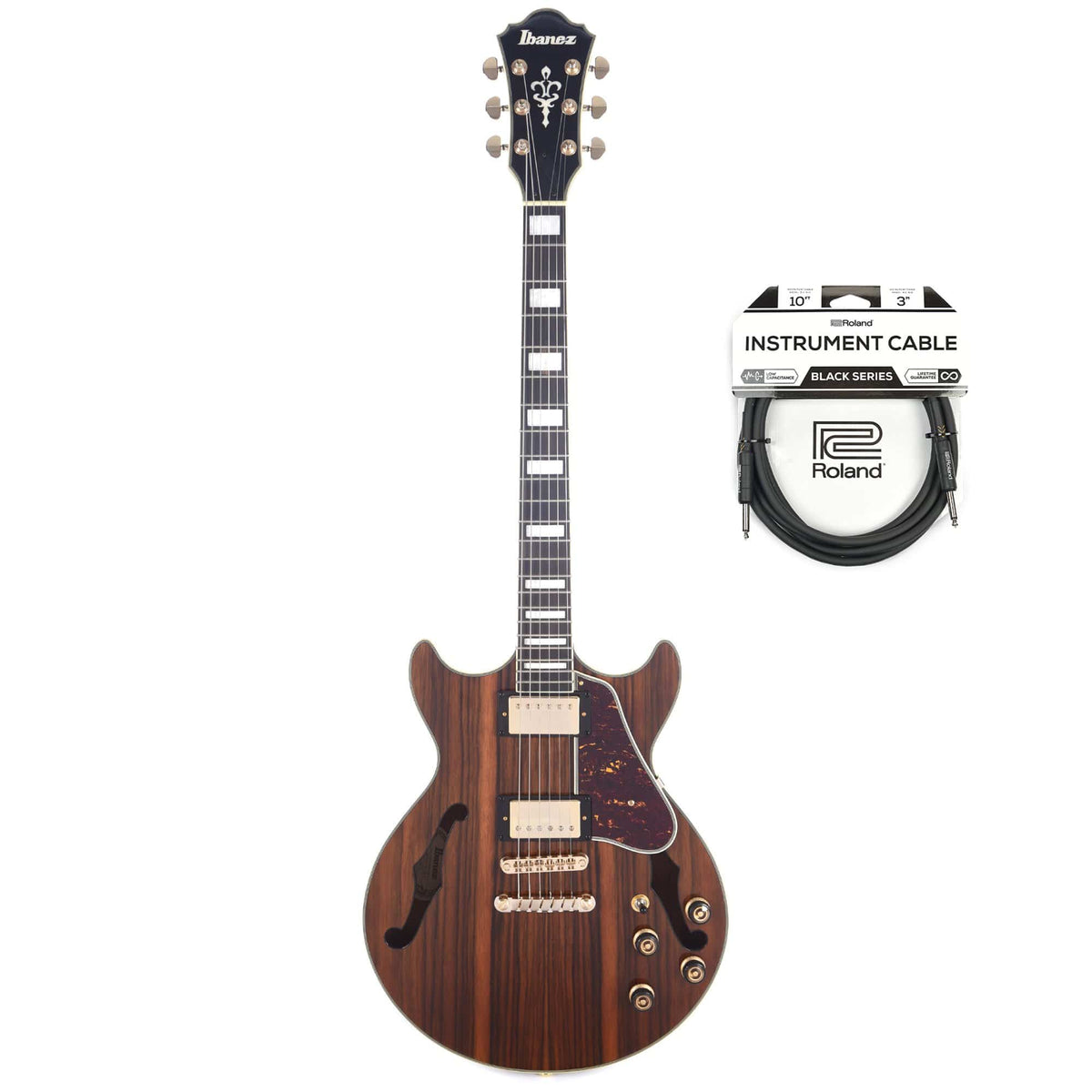 Ibanez AM93ME Artcore Expressionist Macassar Ebony Semi-Hollow Body Cable Bundle - MUSICTONER