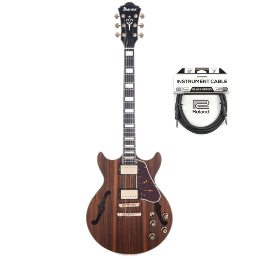 Ibanez AM93ME Artcore Expressionist Macassar Ebony Semi-Hollow Body Cable Bundle - MUSICTONER
