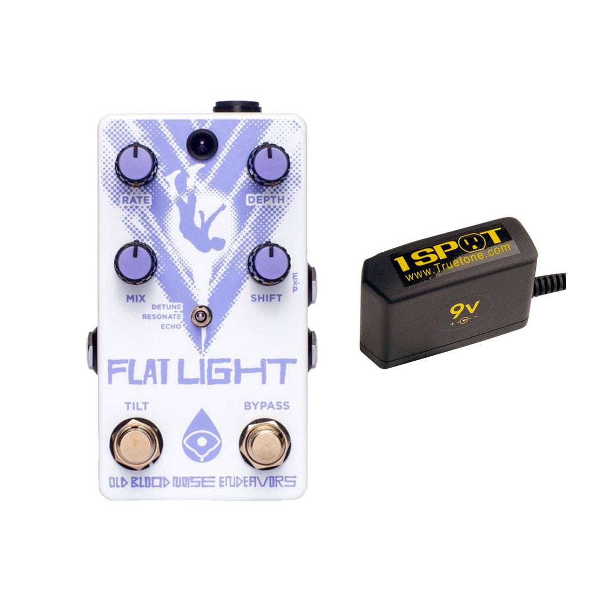 Old Blood Noise Endeavors Flat Light Textural Flange Shifter Bundle w/ Truetone 1 Spot Space Saving 9v Adapter - MUSICTONER