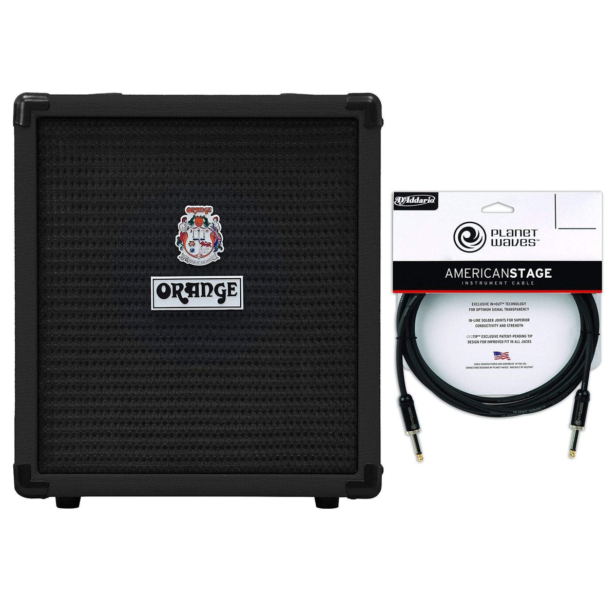 Orange Crush Bass 25 Black 1x8 25w Combo Cable Bundle - MUSICTONER