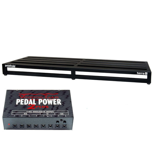Pedaltrain TERRA Pedalboard 5 w/ Hard Case Bundle w/ Voodoo Lab Pedal Power 2 PLUS Isolated Power Supply - MUSICTONER