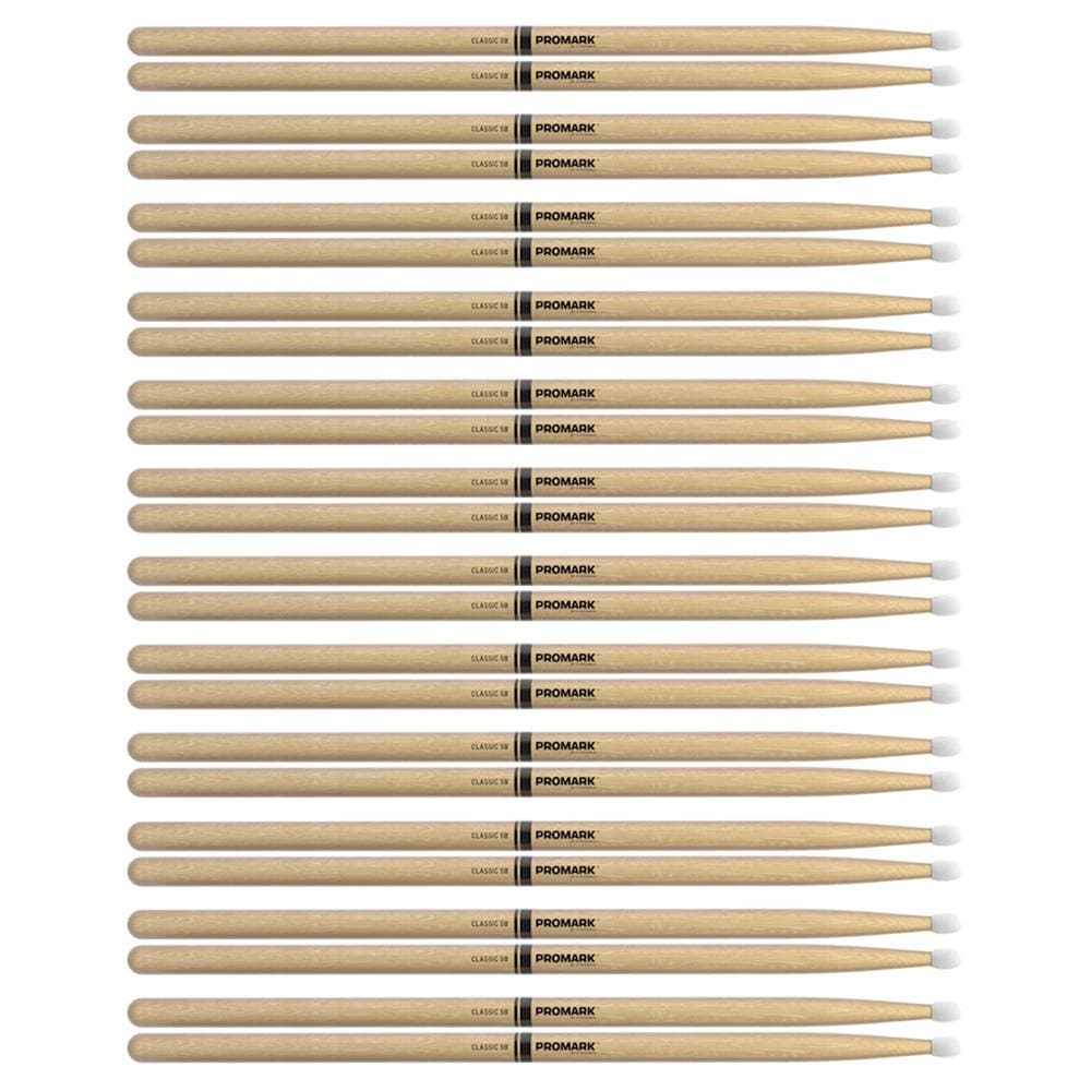 Promark American Hickory 5B Nylon Tip Drum Sticks (12 Pair Bundle) - MUSICTONER