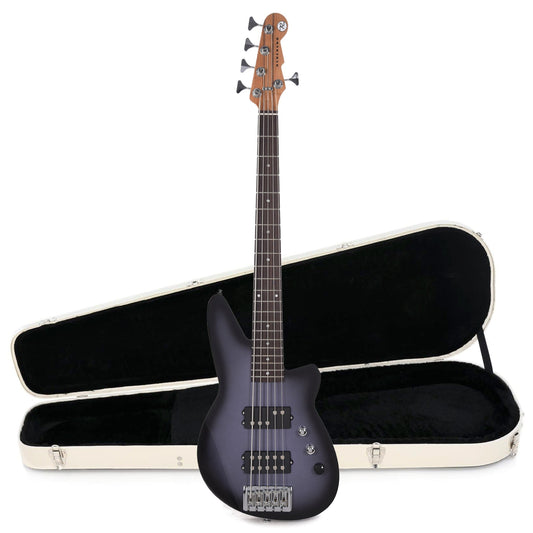 Reverend Mercalli 5 Bass Periwinkle Burst Hardshell Case Bundle - MUSICTONER