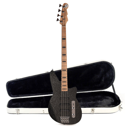 Reverend Triad Bass Guitar Black Sparkle and Teardrop Two Tone Case Bundle - MUSICTONER