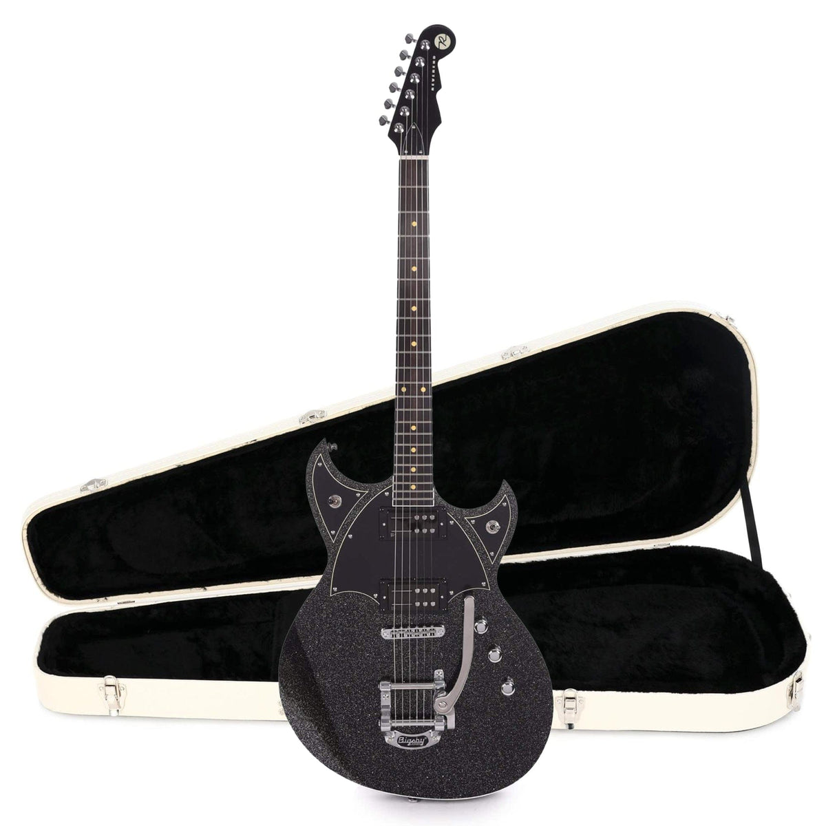 Reverend Reeves Gabrels Spacehawk Black Sparkle Hardshell Case Bundle - MUSICTONER