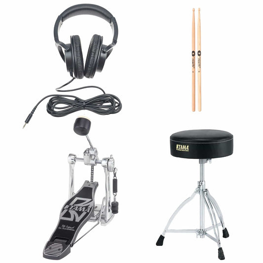 Roland RH-5 Headphones, Pedal, Throne & Sticks Electronic Drum Accessory Bundle - MUSICTONER
