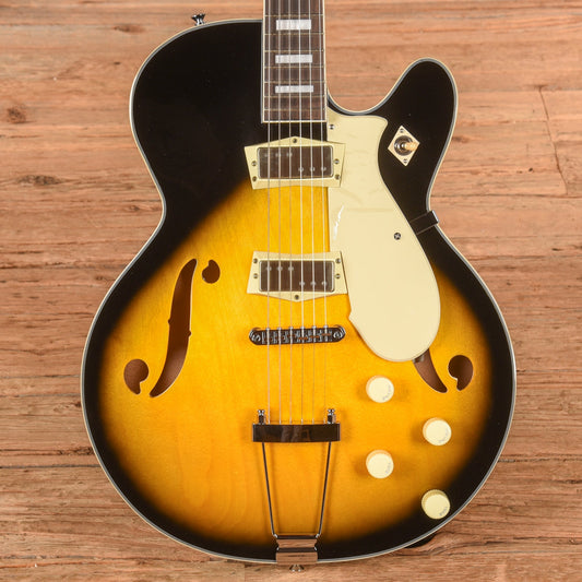 Silvertone 1446 TTSB Single Cut Semi-Hollow Electric Guitar w/ Trapeze Tailpiece Tobacco Sunburst - MUSICTONER