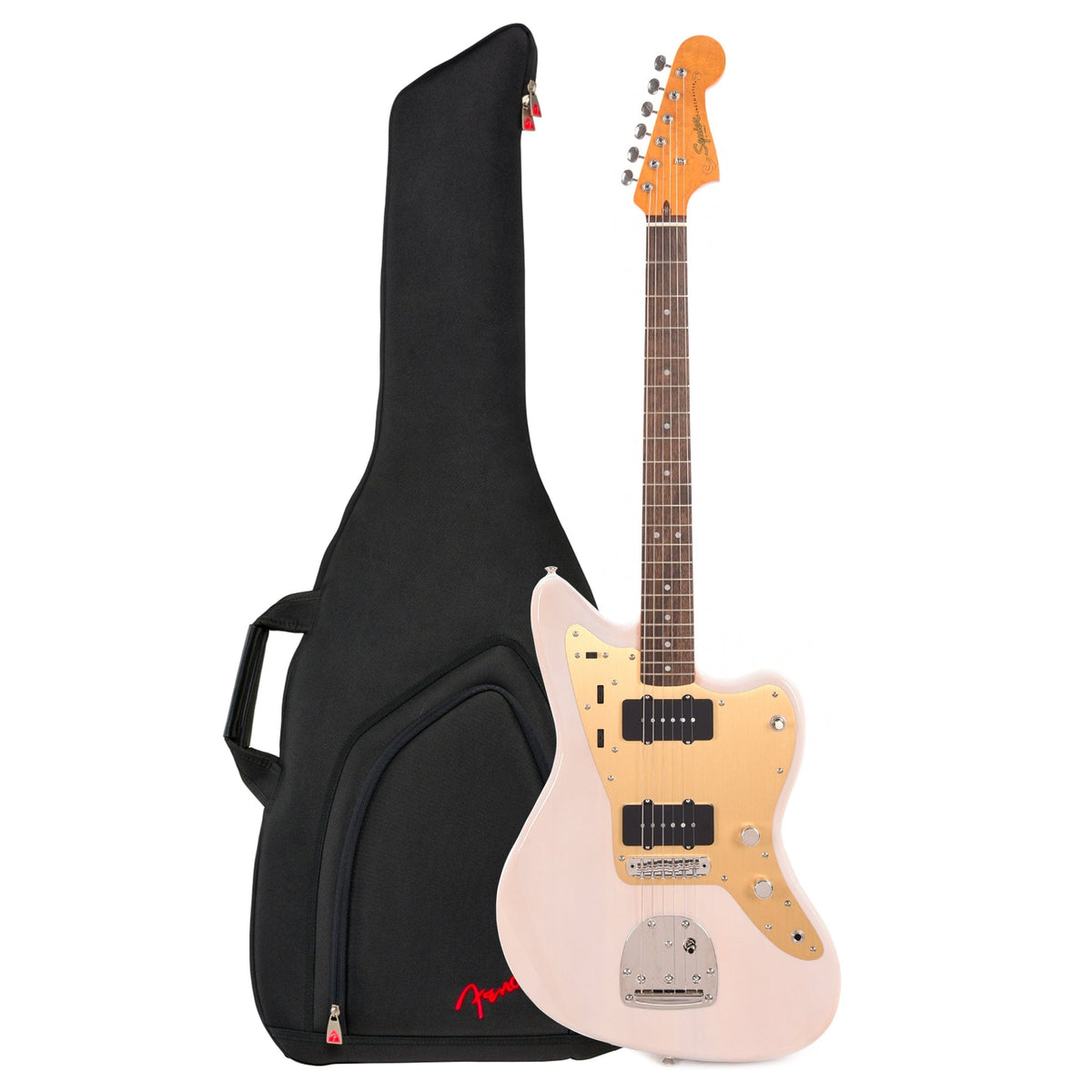 Squier Classic Vibe Late '50s Jazzmaster White Blonde w/Gold Anodized Pickguard and FEJ610 Gig Bag Bundle - MUSICTONER