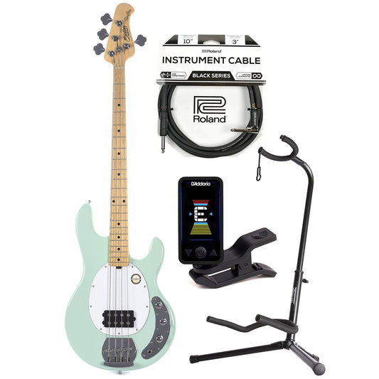 Sterling by Music Man S.U.B. Series StingRay Mint Green w/Guitar Stand, Tuner and 10' Cable Bundle - MUSICTONER