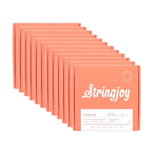 Stringjoy Foxwoods Acoustic Coated Phosphor Bronze Light Gauge 12-54 12 Pack Bundle - MUSICTONER