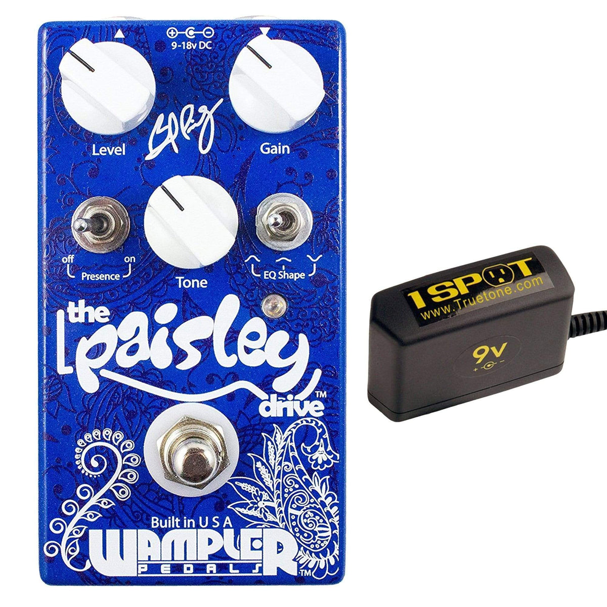 Wampler Paisley Drive v2 Bundle w/ Truetone 1 Spot Space Sacing 9v Adapter - MUSICTONER