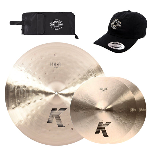 Zildjian 16/24" K Light Hi-Hat & Ride Cymbal Set w/CDE Logo Hat & Stick Bag - MUSICTONER